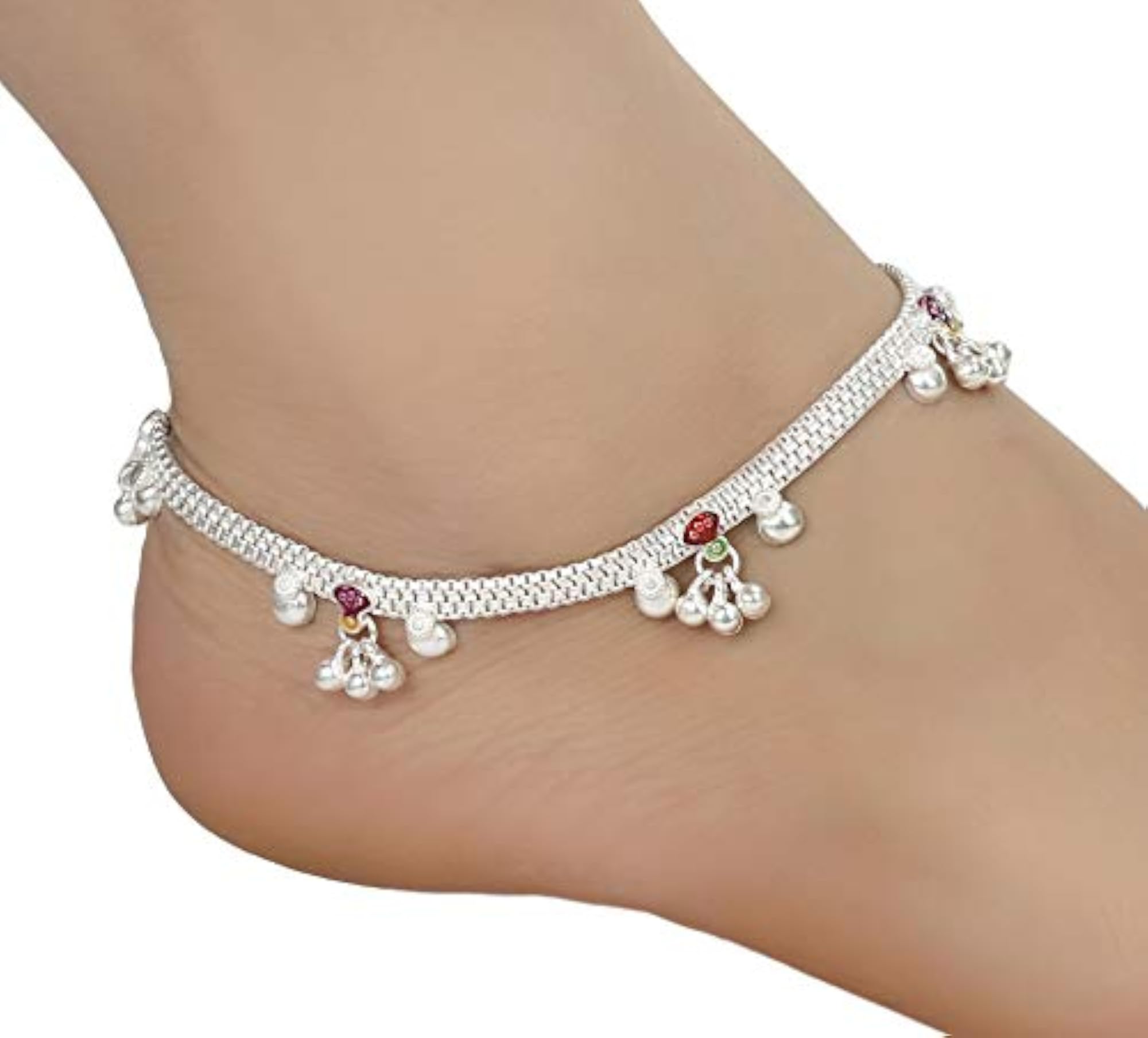 Indian Traditional Ethnic White Metal Anklet Pair