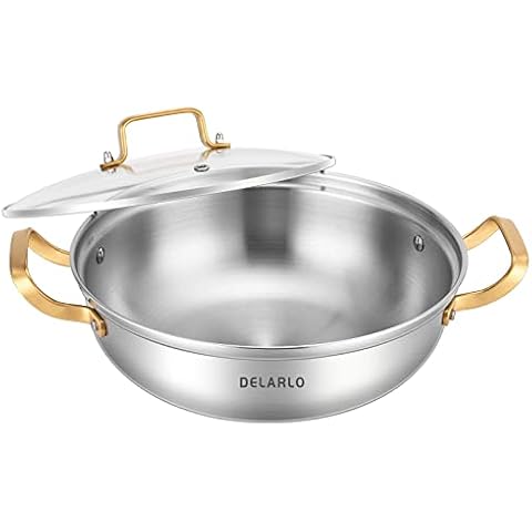 Delarlo Tri-Ply Stainless Steel Cookware Everyday Pan with Glass Lid 12inch, 4QT Chef’Pan,Induction Cooking Pot, kitchen Stock Pot ,Fry Pan,Multipurpose Stewpot Cover