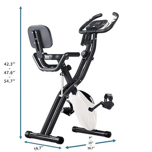 Merax Folding Exercise Bike - 3 in 1 Upright Indoor Cycling Bike and Recumbent Exercise Bike, Foldable Stationary Bike with Large Comfortable Seat Cushion and Arm Resistance Band, Pulse Sensor