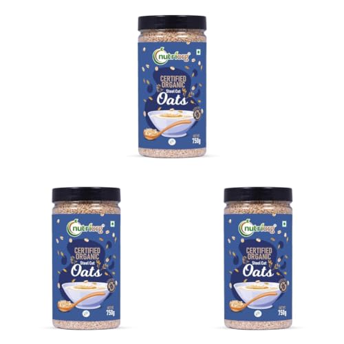 Image of Nutriorg Organic Steel Cut Oats 750g | Gluten-Free | 100% Whole Grain | High Fiber & Non-GMO | Ideal for Weight Management & Healthy Breakfast (Pack of 3)
