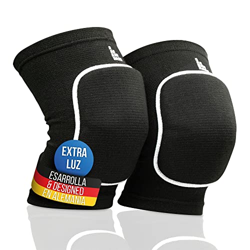 LAUTER SCHUTZ ® ULTRALIGHT Rodilleras - transpirables, elásticas, suaves - [para interior y exterior] Con almohadilla de rótula para balonmano, voleibol, bicicleta de montaña y más... (Negro, L)