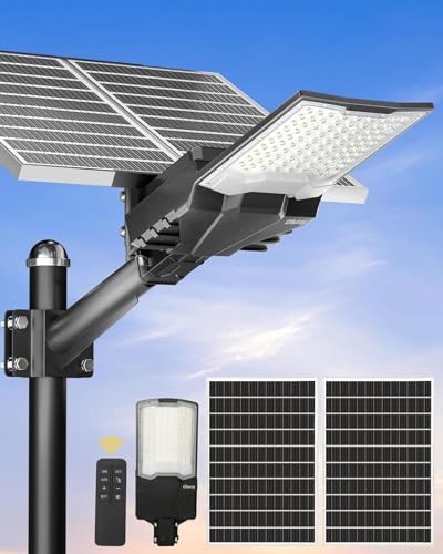 Image of Ofuray OL-10000W Solar Street Lights Outdoor,Ultra High Power Solar Security Flood Lights Parking Lot Lights Commercial Dusk to Dawn,IP67 6500k Led with Remote for Street,Court,Barn