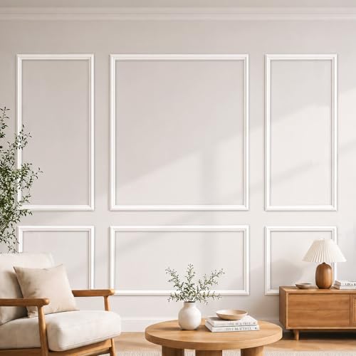 Kit de 6 Molduras de Pared Autoadhesivas, Molduras Decorativas Pared Pintables, Moldura Decorativa Adhesiva Precortada para Decoracion Hogar, Moldura de Decorativas para Sala de Estar y Dormitorio