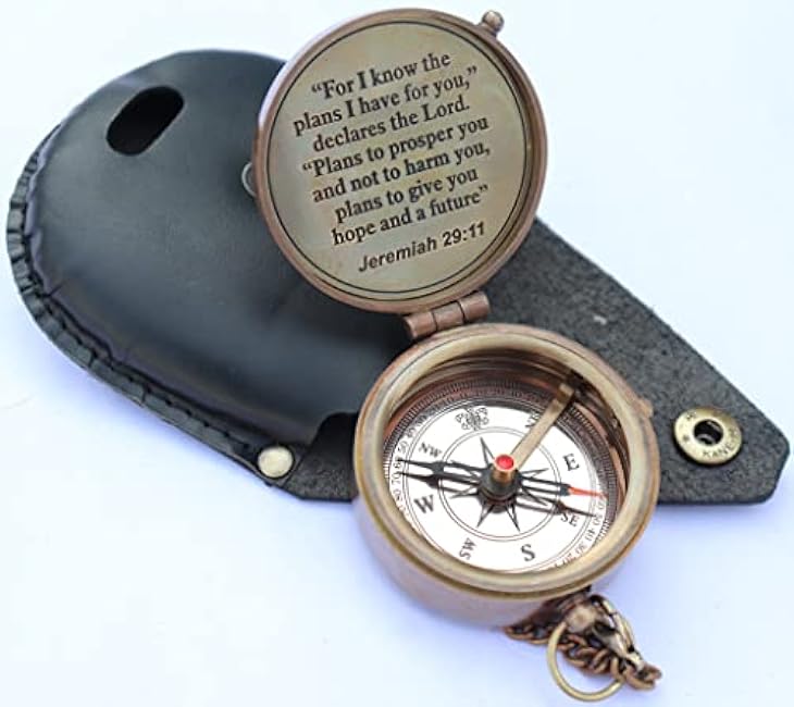 MADSNIIB Brass Engraved Compass, Nautical Compass with Leather Case, Antique Gift for Birthday, Wedding, Anniversary, Christmas, Valentine, Portable Compass for Hiking (for I Know The Plans Engraved)