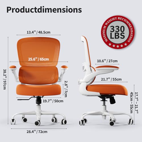 Image of TRALT Office Chair - Ergonomic Desk Chair with Adjustable Lumbar Support, Mesh Computer Chair, Executive Chair for Home Office Comfortable Lumbar Support (1, Orange)