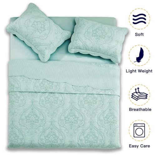 Image of CHIXIN Bedspread Coverlet Quilt Set Full Size - Lightweight Bedding Cover - Beautiful Stitching - 5 Piece Reversible Bedspread - Gorgeous Damask Paisley Pattern (Full, Seaglass)