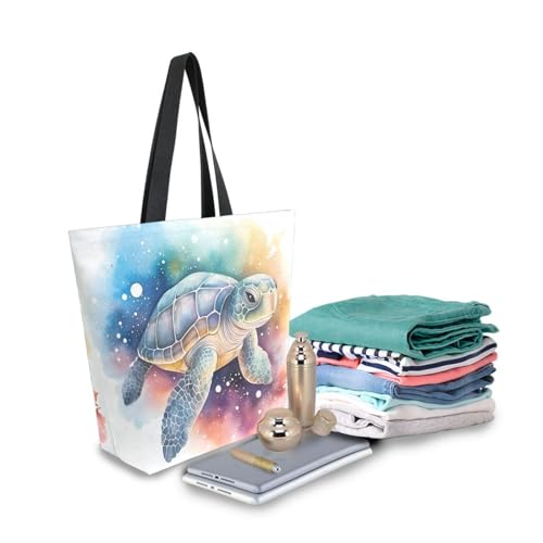 Extra Large Shoulder Tote Bag for Beach Travel Weekender Gym Animals Sea Turtle Watercolor Reusable Grocery Canvas Shopping Bag3