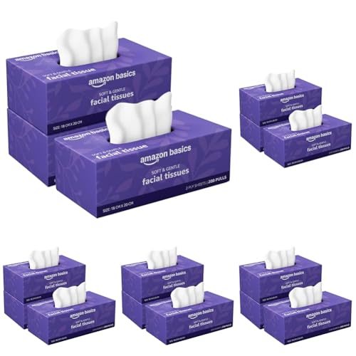 Image of Amazon brand- Amazon Basics 2-Ply Facial Tissue paper 600 pulls | 200 pulls x Pack of 15| Soft & Gentle| Chemical-Free
