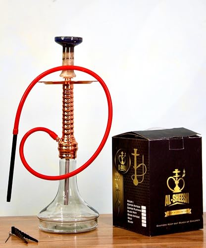 Image of AL-Sheesh King Designer Heavy Base Russian Hookah (22 inch Inches) Round Premium Alumunium Made with Silicon Pipe | Reverse Smoke Feature (Copper Finish)