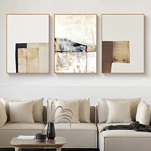 Toile d'art abstraite vintage beige 50x70 cm triptyque géométrique sans cadre