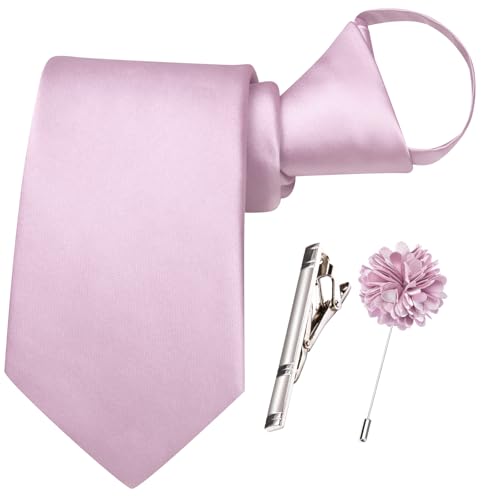Image of Hi-Tie Pretied Boys Ties Solid Color Kids Adjustable Necktie Lapel Pin Clip Set Age 8-12 Wedding School Graduation