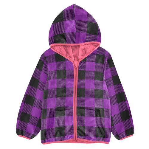 GuoChe Purple Black Plaid Classic Boys Fleece Jacket