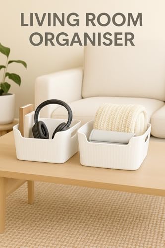 Image of Plastic Storage Box with Lid - Large Stackable Organizer Storage Box for Clothes, Toys, Kitchen - Big Size Plastic Storage Container Basket for Home, Office, Bathroom(Smal,Pack of 8,White)
