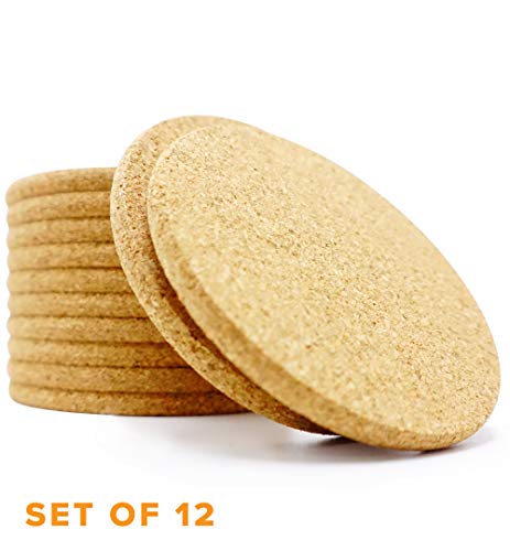 Kitchables Set of 12 Absorbent Cork (Circle) Best Coaster for Drinks in Office