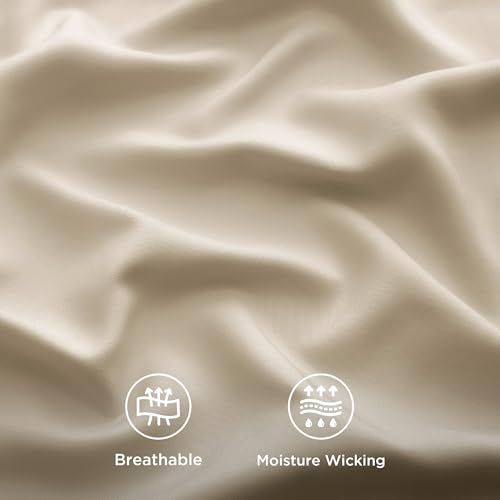 Image of Bedsure Cooling Sheets Twin, Rayon Derived from Bamboo, PureWoven, Breathable & Soft, Deep Pocket Up to 16 Inches, Hotel Luxury Silky Bedding for Hot Sleepers, Beige