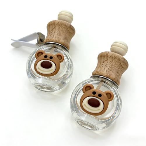 2 Pack Car Air Freshener Diffuser, Refillable Empty Glass Bottles with Vent Clip & Wooden Lid, Drift Car Air Freshener for Essential Oils, Long Lasting Car Scent Fresheners-A1