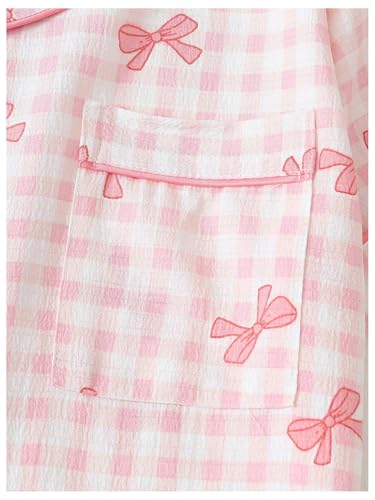 Image of SHENHE Women's 2 Piece Pajama Set Bow Graphic Button Down Short Sleeve Lapel Shirt Pj Short Set