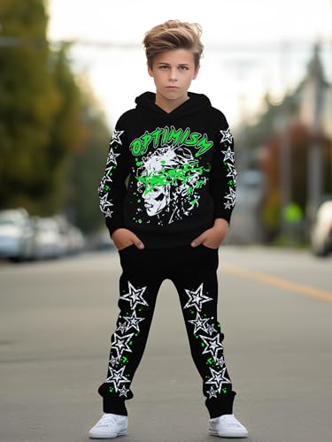 Image of boys' clothing sets, 2-Piece Hoodie & Pants Outfits for Boys Size 4-14 | Lightweight Non-Fleece Fall & Spring Clothing Sets
