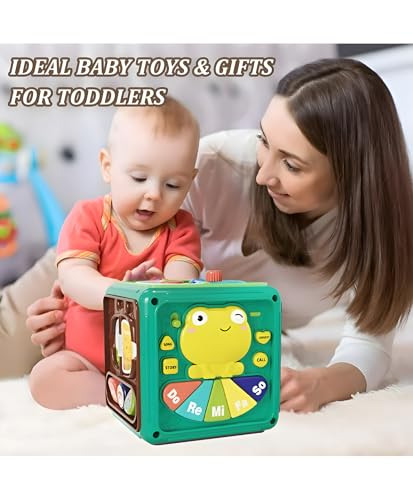 Image of Frog Musical Activity Cube for Babies | Multifunctional Montessori Early 6 Sides Learning Toy with Music & Shape Sorter | Infant Development Gift Toy for Toddlers, Boys & Girls, Pack of 1