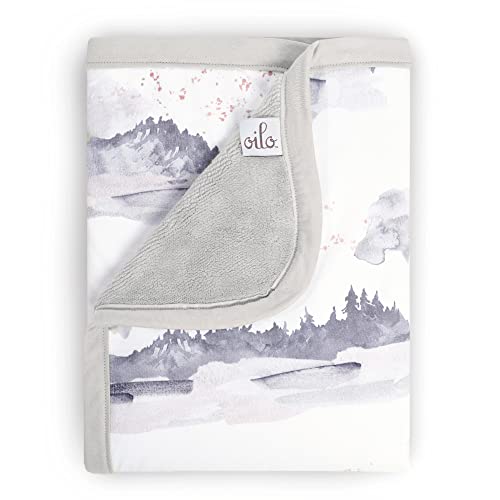Image of Oilo Baby Blanket, Luxury Soft Plush Chenille Backing & Turkish Cotton Jersey Print, Double Layered, 30" x 40", Rolled Jersey Edge Trim, Machine Wash, Perfect for Infant or Toddlers, Misty Mountain