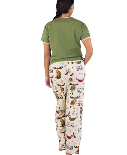 Lazy One Women's Pajama Set, Short Sleeves with Cute Prints, Relaxed Fit, Bear and Moose Prints2