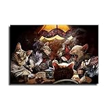 Maisuimaoyi Animal Cats Playing Poker Poster Decorative Painting Canvas Wall Art Living Room Posters Bedroom Painting 16x24inch(40x60cm)