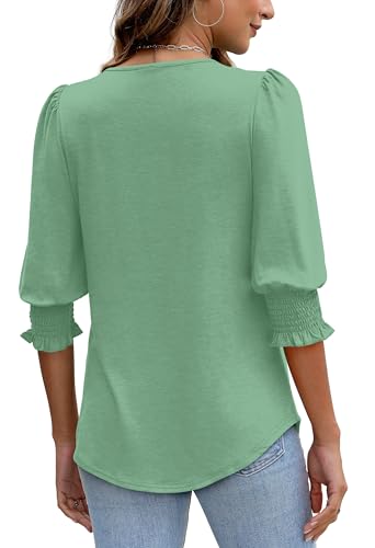 Image of XIEERDUO Blouses for Women Dressy Casual 3 /4 Length Sleeve Womens Tops with Smocked Cuffs