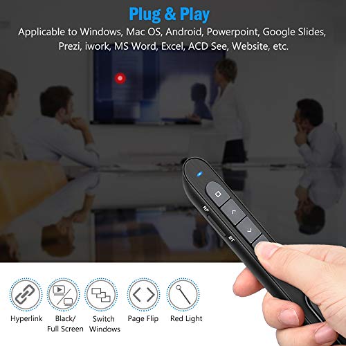 Dinofire Wireless Presenter, 2.4GHz RF + Bluetooth Presentation Clicker, USB-A Receiver Slide Advancer for PowerPoint, Works with Mac/Windows/Laptops for Office Meetings & Classroom Teaching