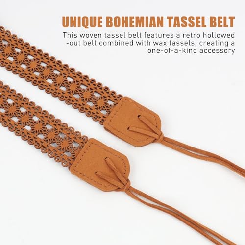 Boho Braid Skinny Belt for Women, Western Cowgirl Handwoven Boho with Tassels, Adjustable Brown Western Belt for Dresses, Vintage Casual for Women 5