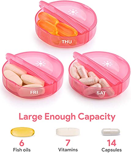 Image of TookMag Pill Organizer 2 Times a Day, Travel Medicine Pill Organizer, Weekly AM PM Pill Box, Large Capacity 7 Day Pill Cases for Vitamin /Fish Oil /Supplements (Pink)