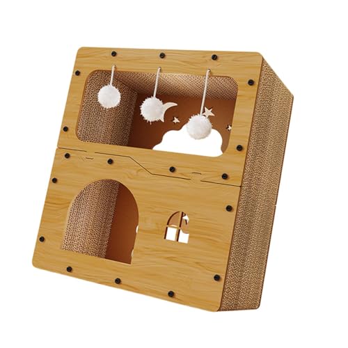 Fzaqwen 猫用爪とぎハウス 猫用ベッド 子猫用コンドミニアム 爪とぎパッド 小動物用おもちゃ ペットギフト, ドアカーテンなし