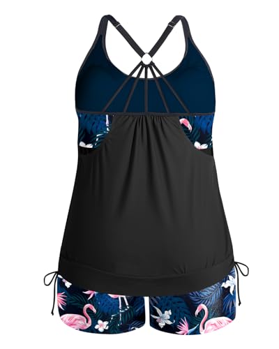 Holipick Plus Size Two Piece Tankini Swimsuits for Women Tummy Control Bathing Suit Blouson Top with Shorts