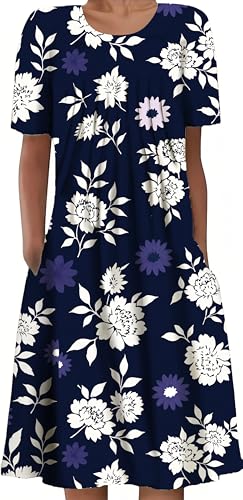 Image of LOVESHOOT Womens Summer Midi Dress 2026 Casual Short Sleeve A Line Dress with Pockets Evening Wedding Guest Work