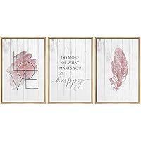 SIGNWIN Framed Canvas Print Wall Art Pink Feather with Phrase Line Art Decorative Shapes Illustrations Modern Art Rustic Relax/Calm Warm for Living Room, Bedroom, Office - 16