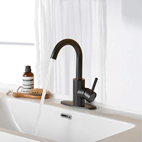 Besy Modern Single Handle Wet Bar Sink Faucet,Single Hole Bathroom Kitchen Faucet,Rv Small Bathroom Sink Faucet With 6 Inch Cover Plate,Bar Vanity Faucet,Stainless Steel/Matte Black(1 & 3 Hole) #TOP2