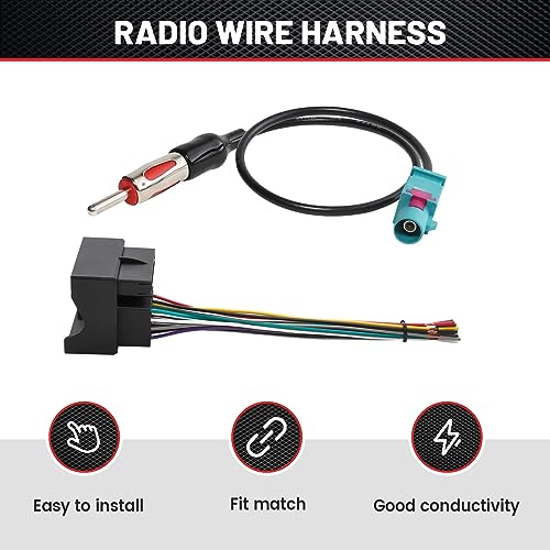 RED WOLF Stereo Wiring Harness w/Fakra Antenna Adapter for BMW 3/5, Volkswagen 2004-2015, Audi 2002-2010 Mercedes-Benz 2007-2015 Mount on Aftermarket Radio CD Player Wire Cable Kit