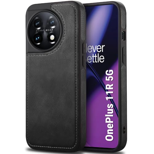 Image of TheGiftKart Genuine Leather Finish Back Cover Case for OnePlus 11R 5G|Shockproof Design|Raised Edges for Camera & Screen Protection|Stunning Minimalist Design Back Cover for OnePlus 11R (Black)