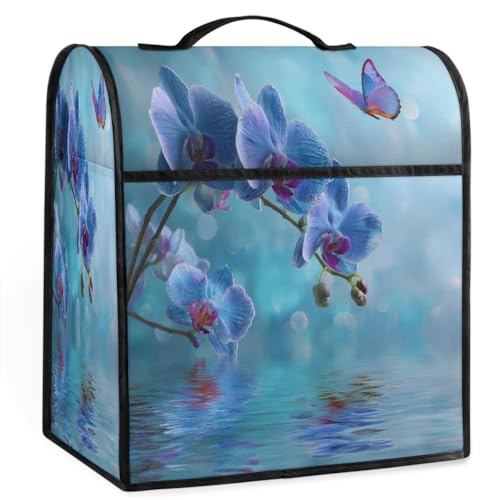 Mexpekil Blue Orchids - Funda para batidora de pie con diseño de mariposas de 5 a 8 cuartos de galón, fundas antipolvo para electrodomésticos de cocina con asa superior y bolsillos, accesorios