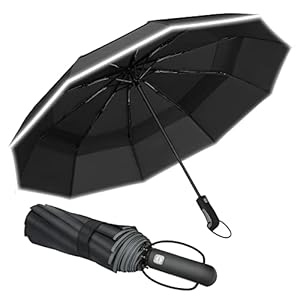 Amazon Brand – Eono Windproof Umbrella, Compact Travel Umbrella with Vented Double Canopy, Portable Automatic Folding…