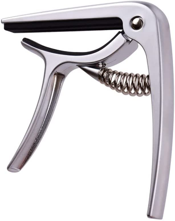 Certificazione di Sicurezza Accordatore per Chitarra Tono-variazione Clip Design ergonomico Capotasto per Chitarra Portatile Capotasto in Lega di Zinco, Argento
