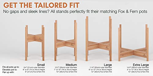 Fox & Fern Mid-Century Modern Plant Stand - Bamboo - EXCLUDING 10" White Ceramic Plant Pot