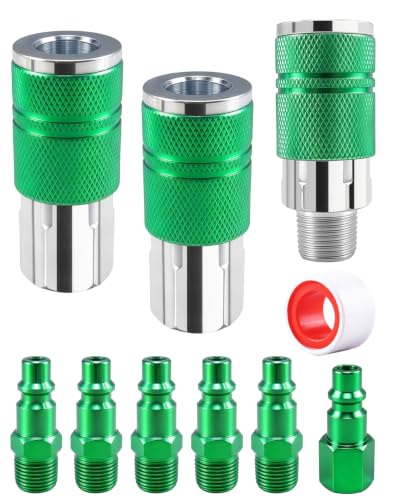 9-Piece 3/8 High Flow Air Hose Fittings Set 3 Couplers (2 FNPT + 1 MNPT) & 6 Plugs (5 FNPT + 1 MNPT) with 3/8 Body & 3/8 NPT Threads Air Compressor Accessories Quick Connect Set Max 300PSI