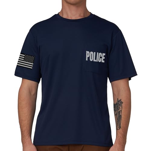 A-SAFETY Professional Police Print T-Shirt - Long Sleeve Navy (L) Heavy-Duty Work Shirt