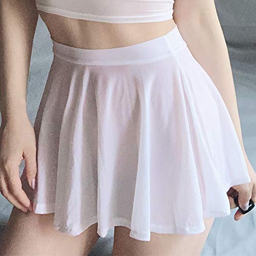 CWENROU Jupe Courte Femme - Mode Été Dames Mini Jupe Club Vêtements Sexy Jupe Transparente Sexy Soie De Glace Jupe Plissée A-Ligne Taille Basse Jupe À Volants Taille Décontractée Couleur Pure, Jupes