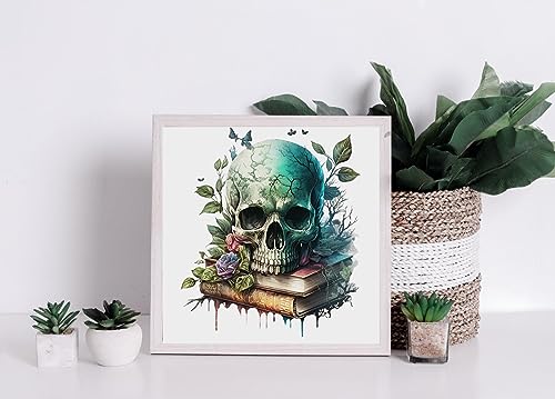 Image of Moohue Stamped Cross Stitch Kits for Adults Clearance Skull 14CT Pre Printed Cross Stitch Kits for Beginners (Skull 3)