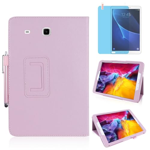Slim Leather Case for Samsung Galaxy Tab E 9.6 Inch 2015 (SM-T560 T561 T565 T567V), Multi-Angle Stand Full-Protective Tablet Cover Book Case with Stylus Pen,Screen Film (Pink)