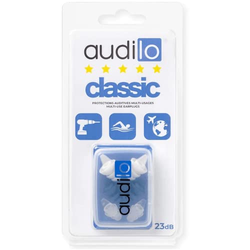 Audilo Classic - Bouchons d'oreilles Multi Usage -3 Tailles: S/M/L| SNR 23dB | Protection Auditive pour Bricolage, Natation, Concentration.| Bruit Fort | Boules Quies Réutilisables Jusqu’à x 100 Cover
