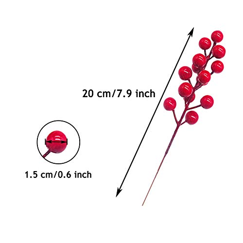 image for Hamiggaa Red Berry Stems,Artificial Red Holly Berries Picks Branch for