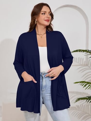 Image of BELAROI Plus Size Lightweight Cardigan Sweaters for Women Casual Open Front 3 /4 Sleeve Cover Up