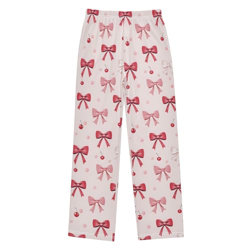 Pajama Pants Lounge Sleep PJ Bottoms Sleepwear Elastic Waist Drawstring S Bow Cherry
